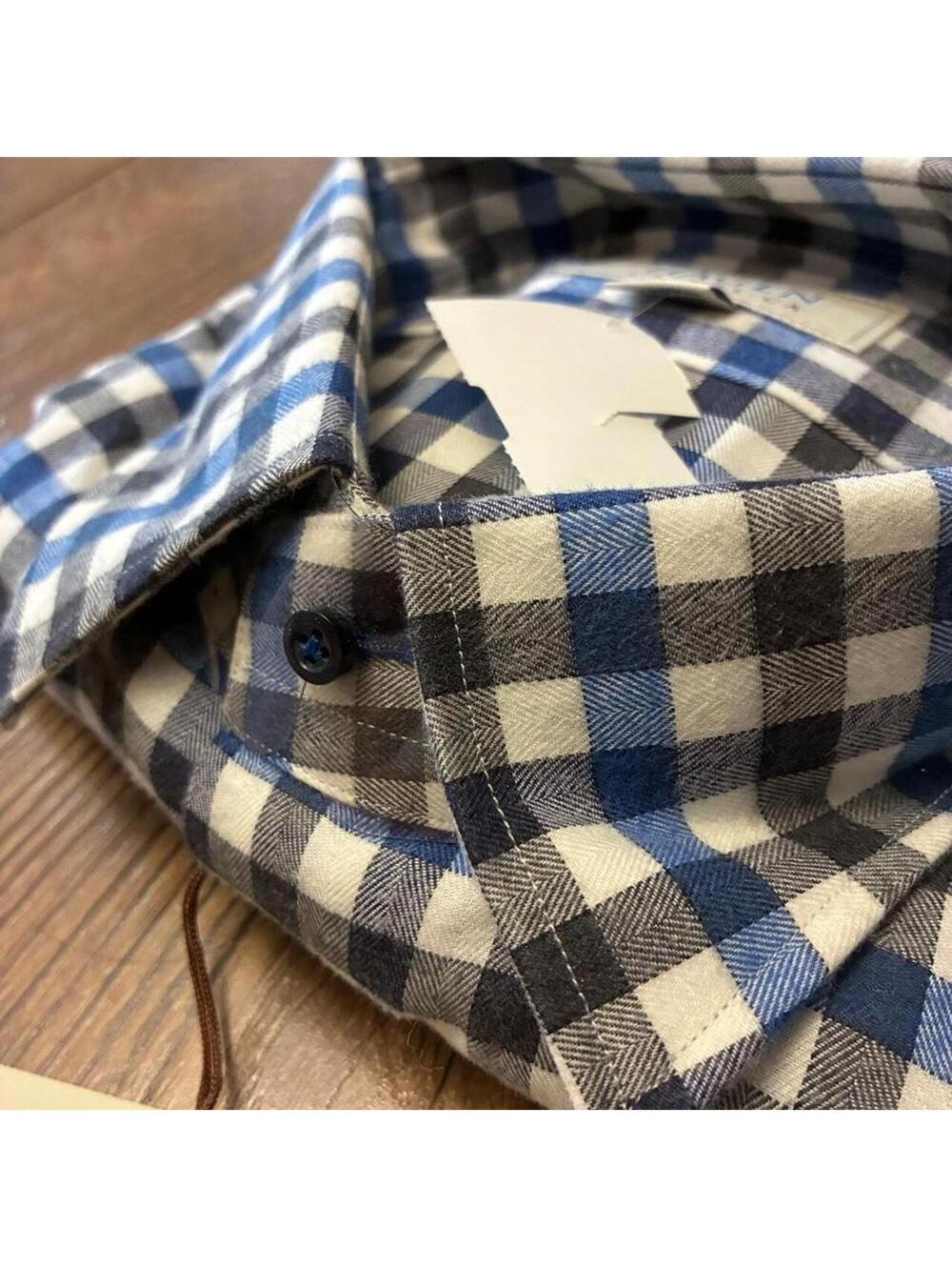 Hagen Carmel blue, white and black checkered cotton shirt